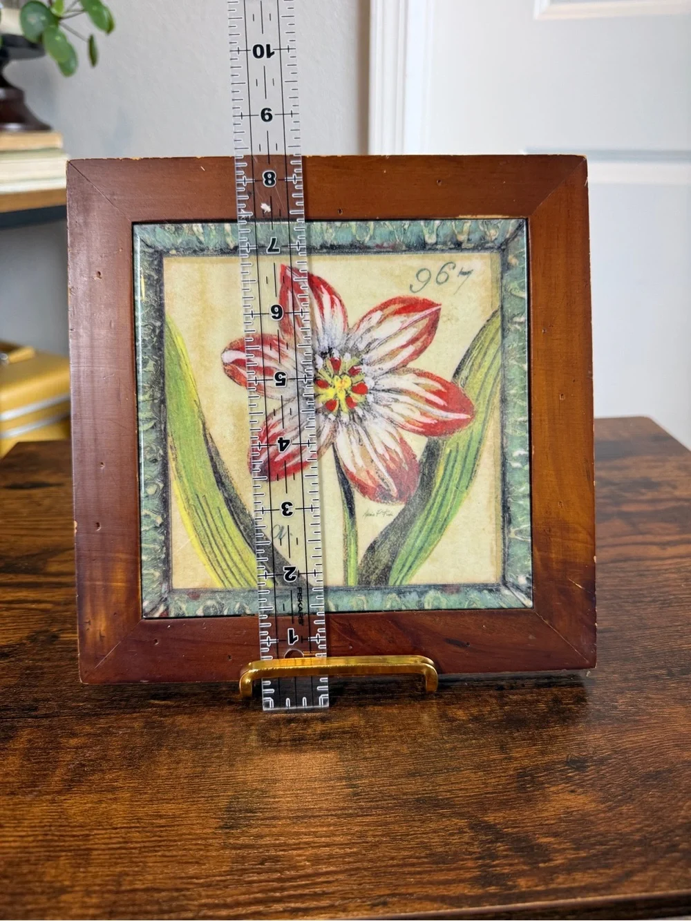 Vintage Arnie R Fisk Framed Ceramic Tile Botanical Art - Red Asiatic Lily